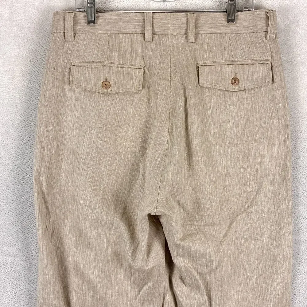 VTG Prestige Pants Men 34 Beige Linen Pleated Cuffed Preppy Summer Classic 90s